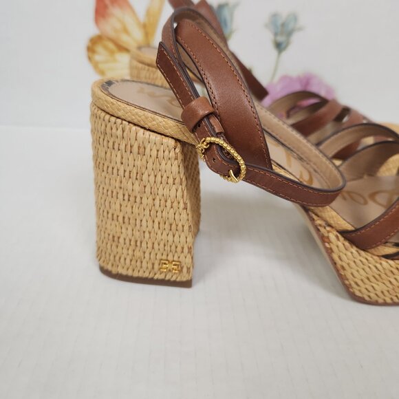 Sam Edelman Size 9 Leather Upper Platform Heel Rich Cognac Reese Sandals - Picture 5 of 8